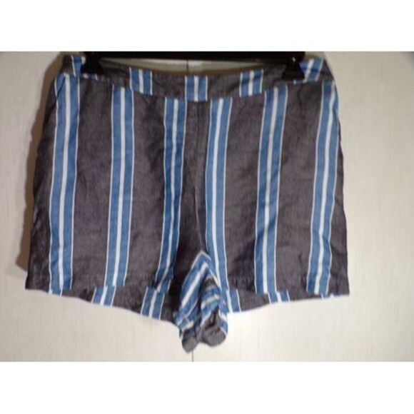 A New Day Womens Pull-On Shorts Large Linen Blend Gray Blue Striped Pockets - Picture 1 of 4